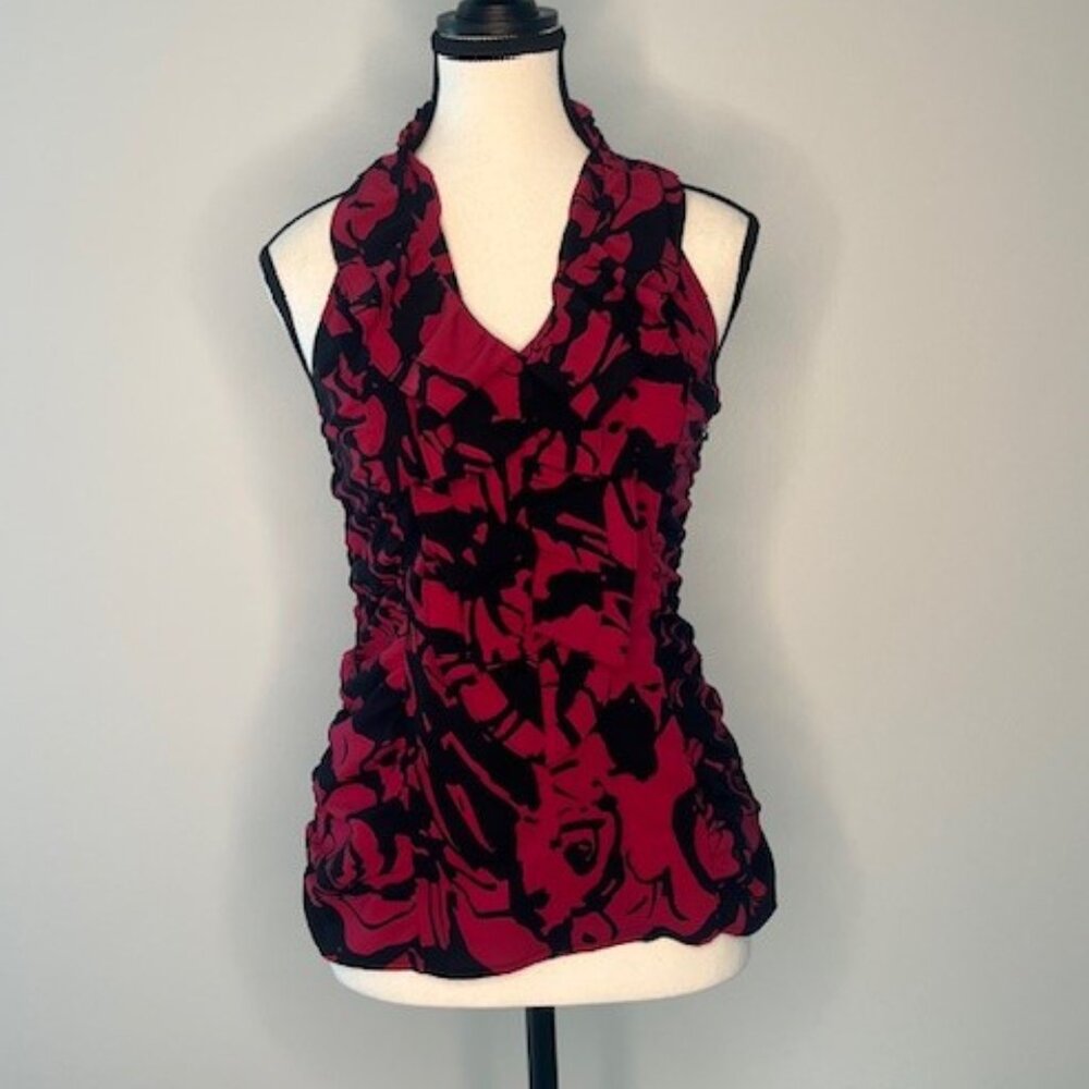Express Women's Razor Back Halter Top Blouse, Black & Pink Flora Print, Size XS